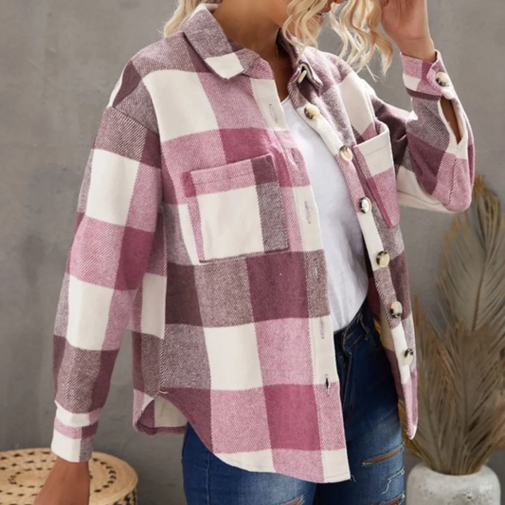 #2 Cozy Plaid Button up jacket Shacket Oversized - Picture 7 of 10